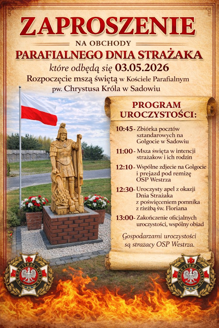 Read more about the article Zaproszenie na obchody Parafialnego Dnia Strażaka.
